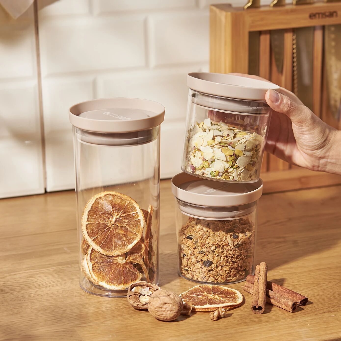 Arya 3'lü Küçük Saklama Kabı Bej