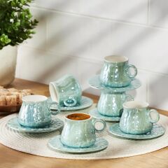 Teşvikiye 6 Kişilik Porselen Kahve Fincan Takımı Turkuaz