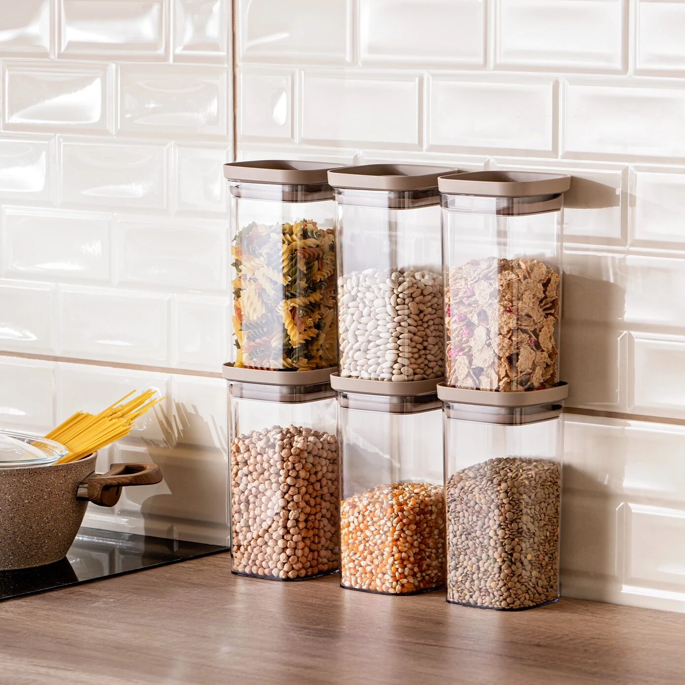 Arya 6'lı Saklama Kabı Kare Büyük Bej